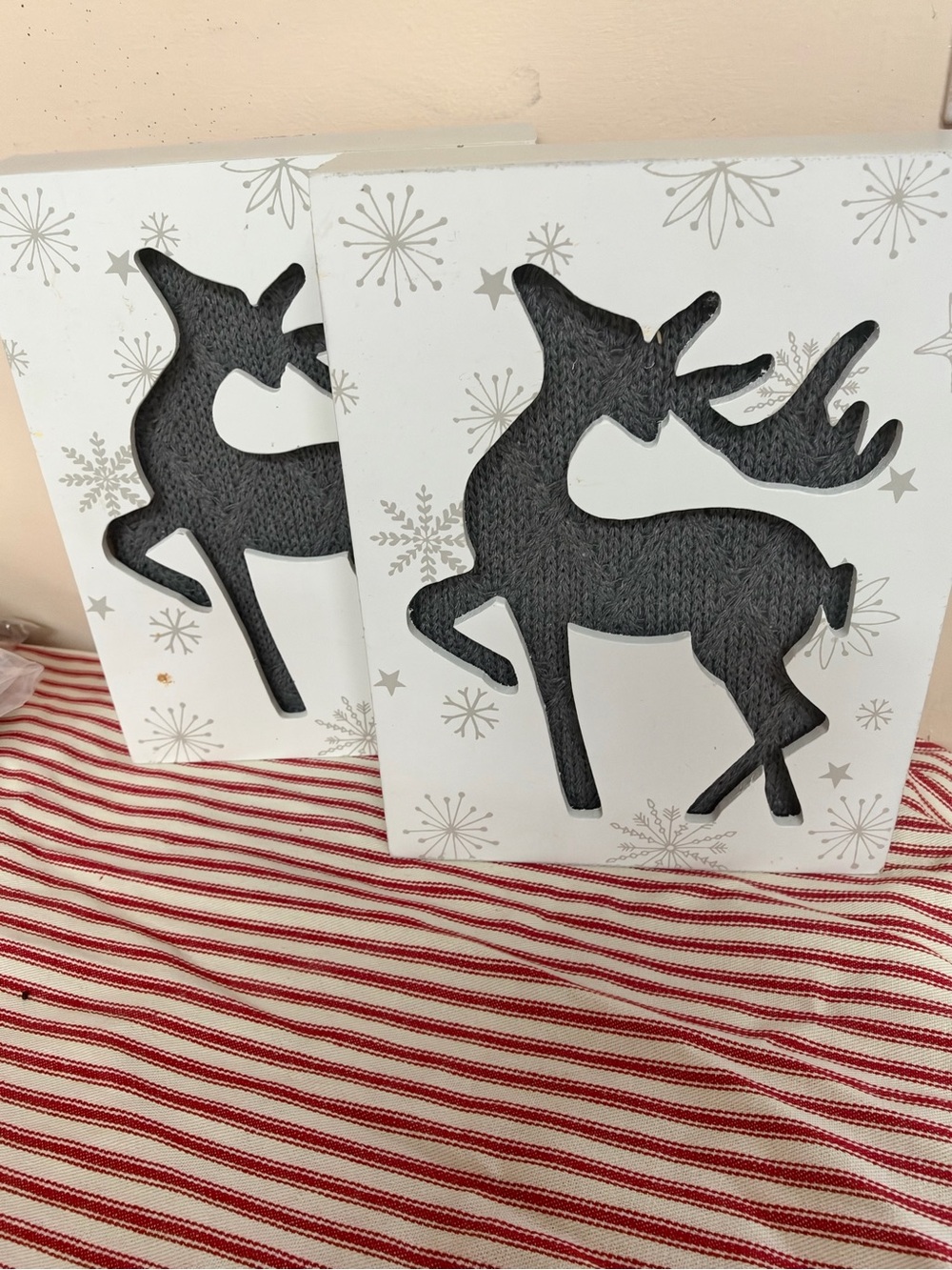 T.J.Maxx White and Black Reindeer Holiday Wall Plaque Pair